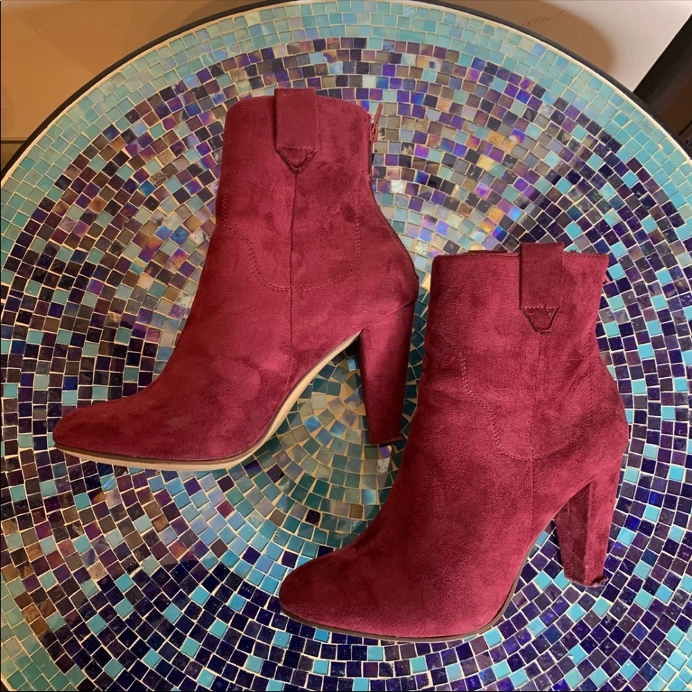 Burgundy Suede Ankle Boots - Picture 7 of 9